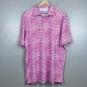 Ibkul Men's Pink Abstract Print Performance Cooling Polo Size L; Golf, UPF50+